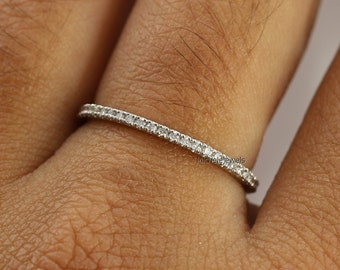 1.00 MM Half Eternity Band, Half Eternity Pave Diamond Wedding Band, Thin Dainty Stacking Band, Delicate Pave Ring, 14K Gold Eternity Band