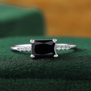 East West Engagement Ring , 1.50 Ct Radiant Cut Black Moissanite Diamond Wedding Ring, Solitaire With Accents Promise Ring, 14K Gold Ring