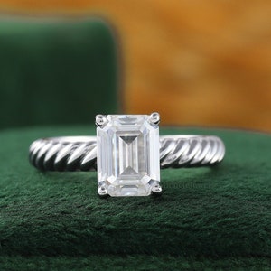 Anillo de cuerda trenzada con corte esmeralda, anillo de diamante solitario, anillo de bodas con corte esmeralda, anillo de oro blanco de 14 quilates, regalo de aniversario para novias.