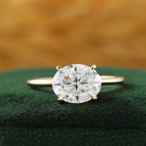 East To West Oval Moissanite Engagement Ring, Oval Solitaire Ring, 3 Ct Oval East-West Set Wedding Ring, Anniversary Rings Gifts For Her