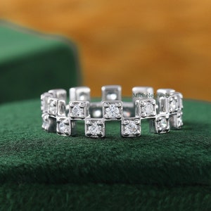 Full Eternity Band, Round Cut Bezel Set Wedding Band, Moissanite Band, Princess Shape Diamond Wedding Band, Geometric Band, Anniversary Gift