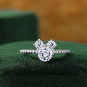 Mouse Ears Fairy Tale Wedding Engagement Promise Wedding Ring Mickey Nerdy Geeky Cosplay Wish Upon A Star, Round Solitaire With Accents Ring