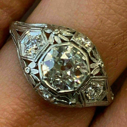 Art Deco Diamond & Sapphire Engagement Ring Etsy