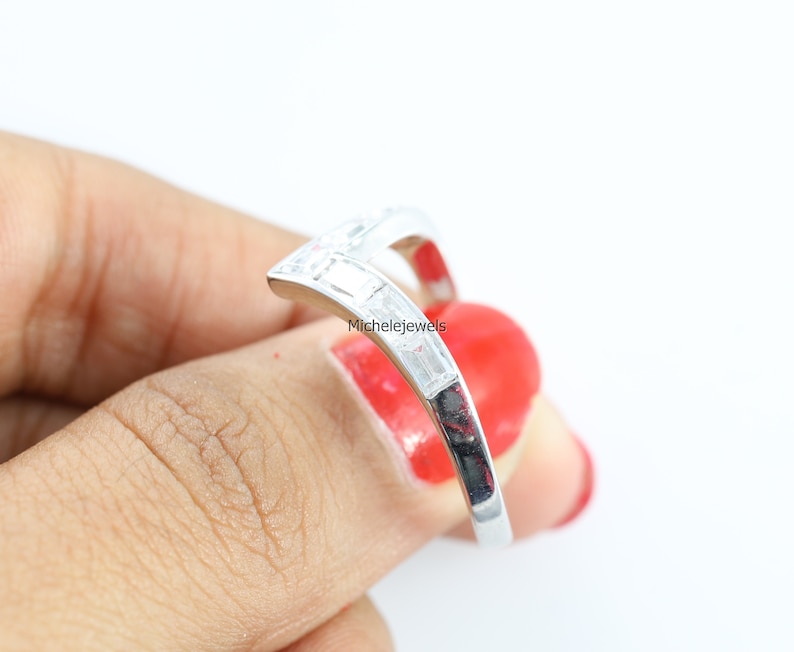 925 Silver Ring Chevron Diamond Ring Matching Stackable Band Stacking Diamond Ring V Shape Wedding Band Channel Set CZ Diamond Band