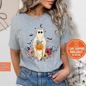 Floral Ghost Cat Shirt, Halloween Ghost Cat Shirt, Cat Halloween Sweatshirt, Ghost Black Cat Shirt, Ghost Cats Shirt, Spooky Season Tee