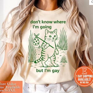 Funny Cat Pride T-Shirt: Retro LGBTQ Ally Tee, I&#39;m Going But I&#39;m Gay Gift