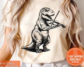 Dinosaur Playing Violin Shirt, Violin TShirt, Dinosaur Violin TShirt, Musician Dinosaur Shirt, Birthday Gift, Music Shirt, Fiddle Gifts Tee