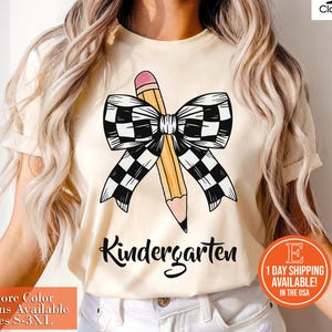Personalized Back to School Teacher T- Shirt, Retro Teacher Coquette Pencil Bow Tee, First Day of School Teacher Gift Apparel