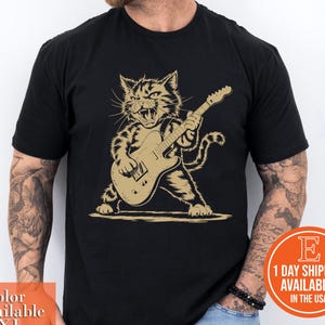 Rock Cat Playing Guitar T-Shirt, Funny Guitar Cat T-Shirt, Cat Lovers Shirt, Rock Lovers Gift, Perfect for Cat Lovers and Rock Lovers Shirt