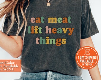Lift Heavy Eat Ass Meme Gym Shirt Back Design | Bodybuilding Motivation Funny shirt | Edgy Gym Humor Distressed Back Text Gift Tshirt