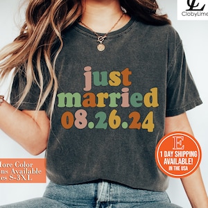 Personalized Just Married (Custom) Women Shirt, Mr and Mrs Shirts, Bride and Groom Tee, Just Married Shirt, Honeymoon Tee, Wedding Gift Idea