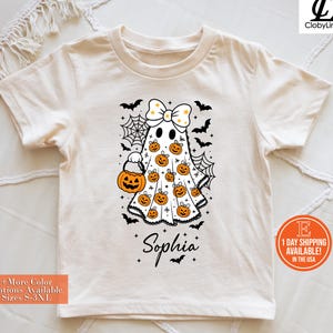 Custom Name Ghost Shirt – Personalized Boys Halloween Tee – Retro Toddler Halloween Graphic Top