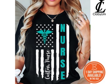 Personalized Nurse Sweater, Custom Nurse Sweatshirt, Custom Name Nurse Hoodie, Emergency Department Sweatshirts, Cute Nurse USA Flag Sweater
