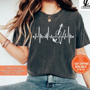 Violin Heartbeat Shirt, Hoodie, Sweatshirt, Best Violin Player Tee, Violin Mom Shirt, Lover Heartline ECG Music Teacher School Unisex Shirt
