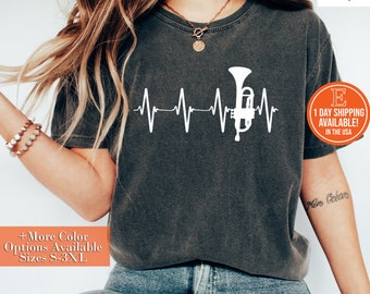 Camisa de batimento cardíaco de trompete, moletom com capuz, professor de trompete, design engraçado de trompete para homens e mulheres tocadores de trompete camiseta de batimento cardíaco