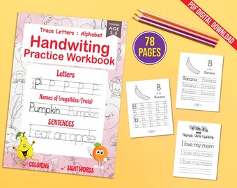 Trace Letters : Alphabet Handwriting Practice Workbook for Kids Ages 3-5 Digital Download/ Preschool Writing Book with Sight Words for PreK
