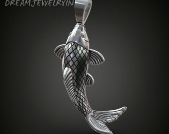 Collier d’argent de poisson Koi fait à la main, collier de charme en argent de carpe Koi 3D, pendentif d’animal de mer, collier de charme minuscule, cadeau en argent de carpe Koi japonaise