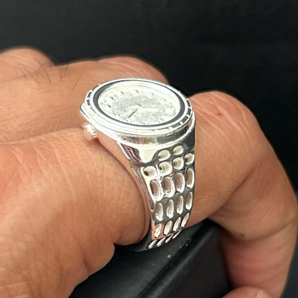 Bague de montre en argent sterling 925, bague de montre en argent, bague de montre en argent massif, bague de conception de montre.