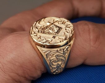 Anillo de sello masónico de oro de 18 quilates: Anillo de maestro masón