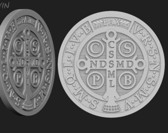 Pièce de monnaie Saint Benoît en argent sterling 925, Médaille chrétienne de Saint Benoît, Pièce de monnaie Saint Benoît, Saint Benoît en argent, Cadeau pour homme en argent