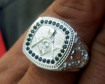 Anello massonico in argento sterling fatto a mano: sigillo con simbolo massonico