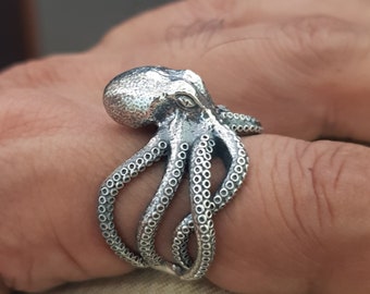 Octopus Handmade Sterling Silver Men Ring, Octopi Animal Biker Ring, Octopus Animal Silver Men Jewelry, Sea Animal Gothic Ring, Ring For Men