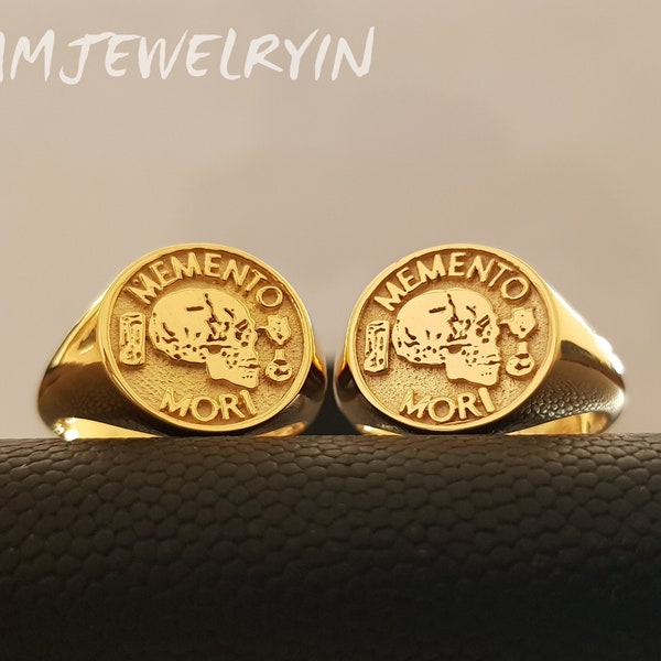 14k Gold Memento Mori Ring, 18k gold Memento Mori Ring, Memento Mori Jewelry, Memento Mori Signet Ring, S10k stoicism Ring, Stoic Jewelry