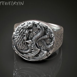flying Dragon Ring for unisex made of sterling silver 925 Celtic fantasy style ring, Unique ring, Dragoon ring, Gift for him, Gift her