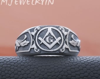 Sterling Silver Master Mason Ring: Freemason Signet Ring