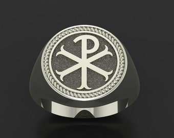 Bague monogramme Christo gram Jésus-Christ, Bague Homme Argent, Bague Homme Signet, Bague Orthodoxe, Anneau Religieux, Bague Jésus Christ, Bague Chrétienne