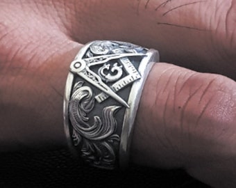Anello massonico in argento sterling: fascia massonica, placcato oro rosa