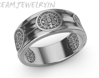 Saint Benedict Ring – 925 Sterling Silver Religious Signet Ring For Men & Women - View #6