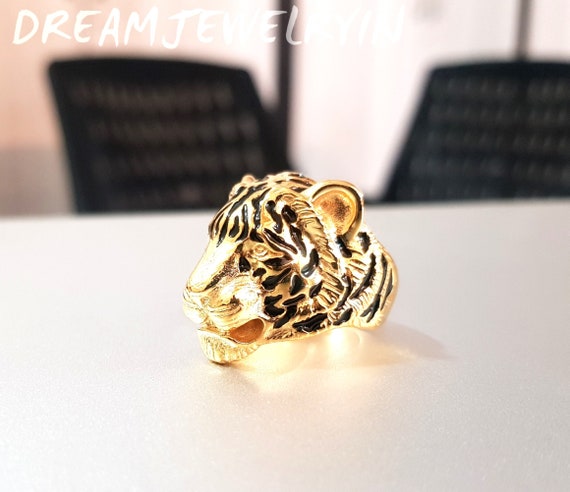エナメル加工のタイガーヘッドリング：925スターリングシルバー - Etsy 