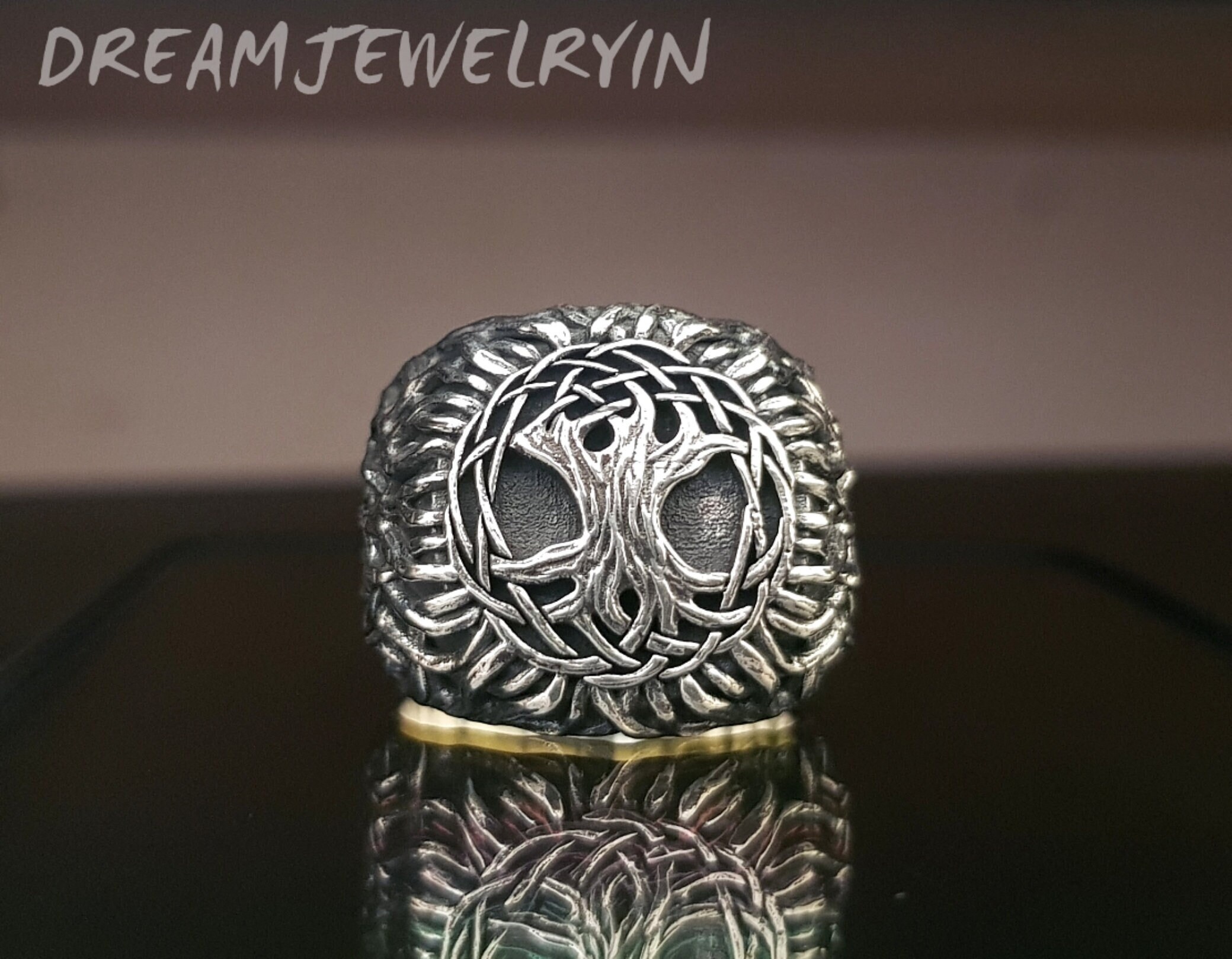 Tree of Life Silver Ring, Yggdrasil Ring, Celtic Signet Ring, Viking Ring, Scandinavian Men Jewelry, Minimalist, Handmade, Gift for Him