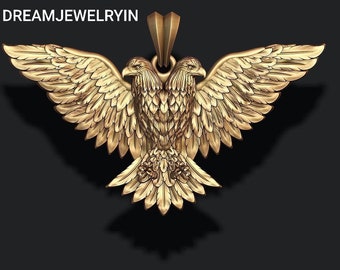 Sterling Silver Double Headed Eagle Pendant - Animal Mens Necklace
