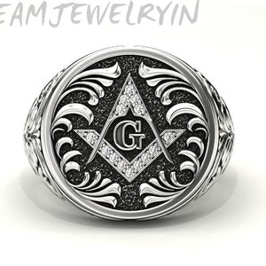 Sterling Silver Freemason Masonic Ring: Signet Ring for Men