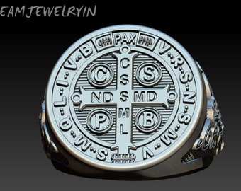 St Benedict Medal Cross Ring, Silver Signet Man Ring, Men's Religious Jewelry, St Benedict Ring, Ring For Men, Black Friday, Christmas Gifts