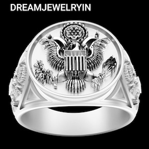 Eagle ring, Army Ring, Sterling Silver, Gold, Rose Gold Finishes, Unisex Ring, Army Crest, Army Emblem