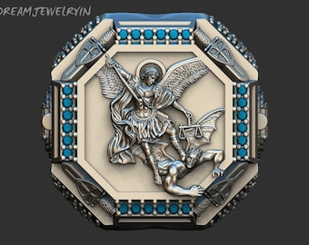 925 Sterling Silver Saint Michael Archangel Ring: 3D Christian Jewelry
