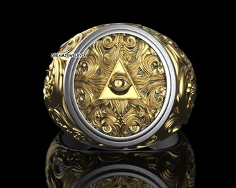 Anillo de sello masónico de oro de 18 quilates: Anillo de maestro masón