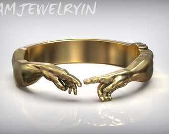 Handgemachter Sterling Silber Ring 'Creation': Anatomische Männerhände