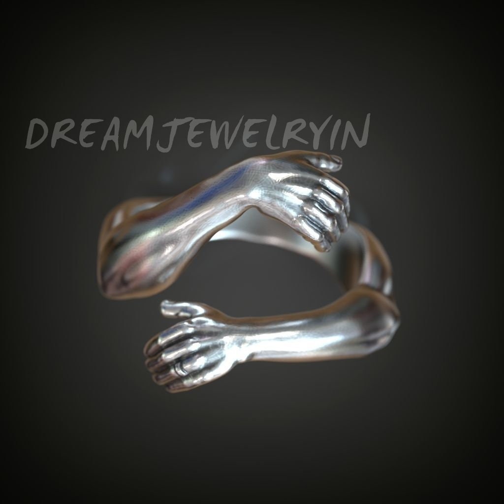 Umarmungsring, Sterling Silber, handgemachter Freundschaftsring, Liebesring, HändeRing, Kuschelring, Muttertagsgeschenk, Freundin Geschenk, Freund Geschenk.