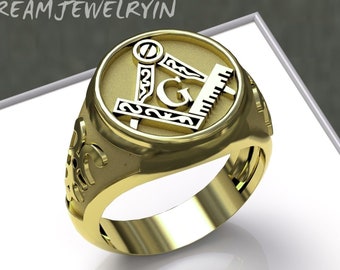 Anello massonico in argento sterling: fascia massonica, placcato oro rosa