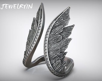 Sterling Silver Wings Ring: Adjustable Angel Wing Jewelry