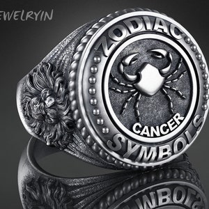 Cancer Zodiac Sign Ring For Men and women, Zodiac Lion Ring in Sterling Silver, Astrology Ring For Husband, Horoscope Ring, Birthday Gift