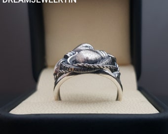 Anello Bagno Argento Pugno Americano, Nocche In Ottone, Skinhead, Hooligan, U - Foto 4