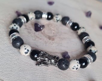 Bracelet Pierres Naturelles - Jaspe dalmatien - Onyx - Pierre de lave - Lithothérapie - Chakra Racine - Idée cadeau Fête des mères