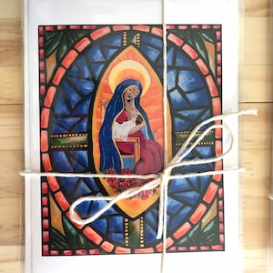 Tarjetas de felicitación en blanco Amamantando a la Virgen María- Virgencita en vidrieras