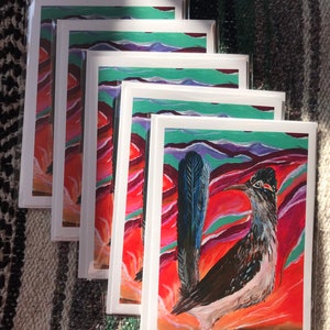 Cartão de felicitações Roadrunner do Novo México no pôr do sol