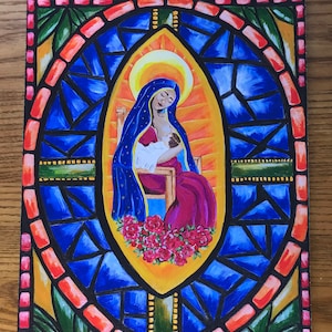 Breastfeeding Virgen De Guadalupe. Virgin Mary and infant Jesus- Stained Glass PRINT